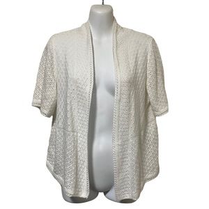Perceptions New York White Knit Open Cardigan Short Sleeve Sweater